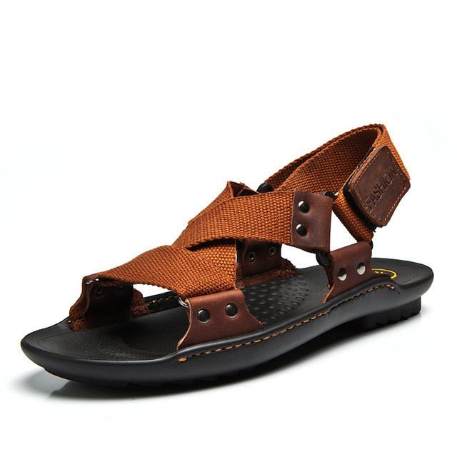 Merkmak Brand 2017 New Summer Casual Sandals Men Beach Shoes Genuine Leather Nylon Flat Shoes Breathable Zapatos Plus Size 38-44
