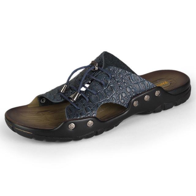 Merkmak 2017 New Men Genuine Leather Holiday Beach Shoes Flip Flops Men's Casual Flat Shoes Sandals Summer Slippers For Men