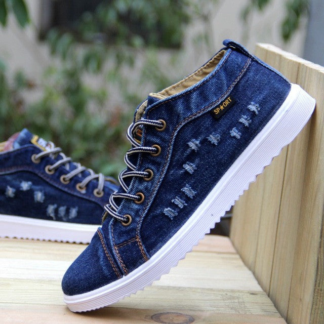 Merkmak Canvas Men Shoes Plimsolls Men Breathable Leisure Men's Flats High-top Lace-up Chaussure Homme Platform Casual Gumshoe