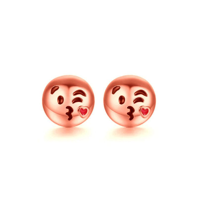 1 Pair New Fashion Simple Emoji Head Alloy Women Stud Earrings