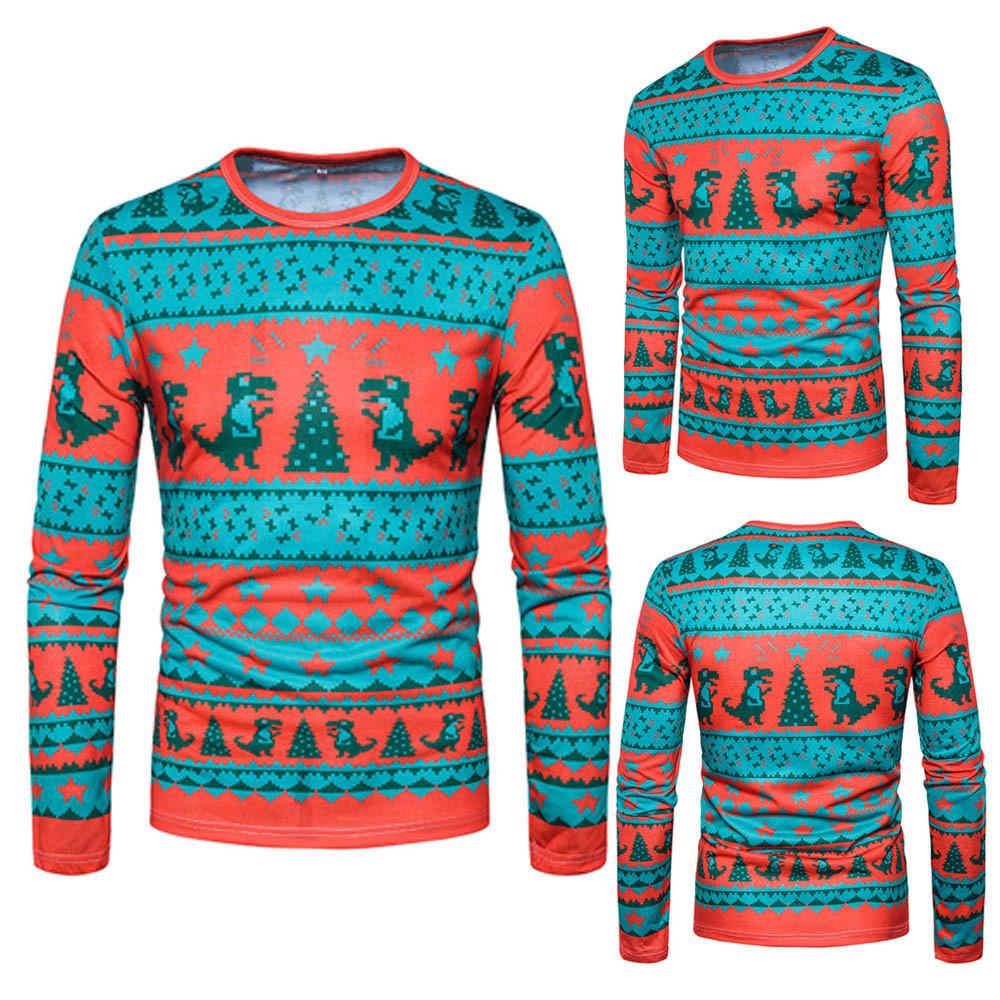 Men Autumn Winter Xmas Christmas PrintingTop Men's Long-sleeved T-shirt Blouse