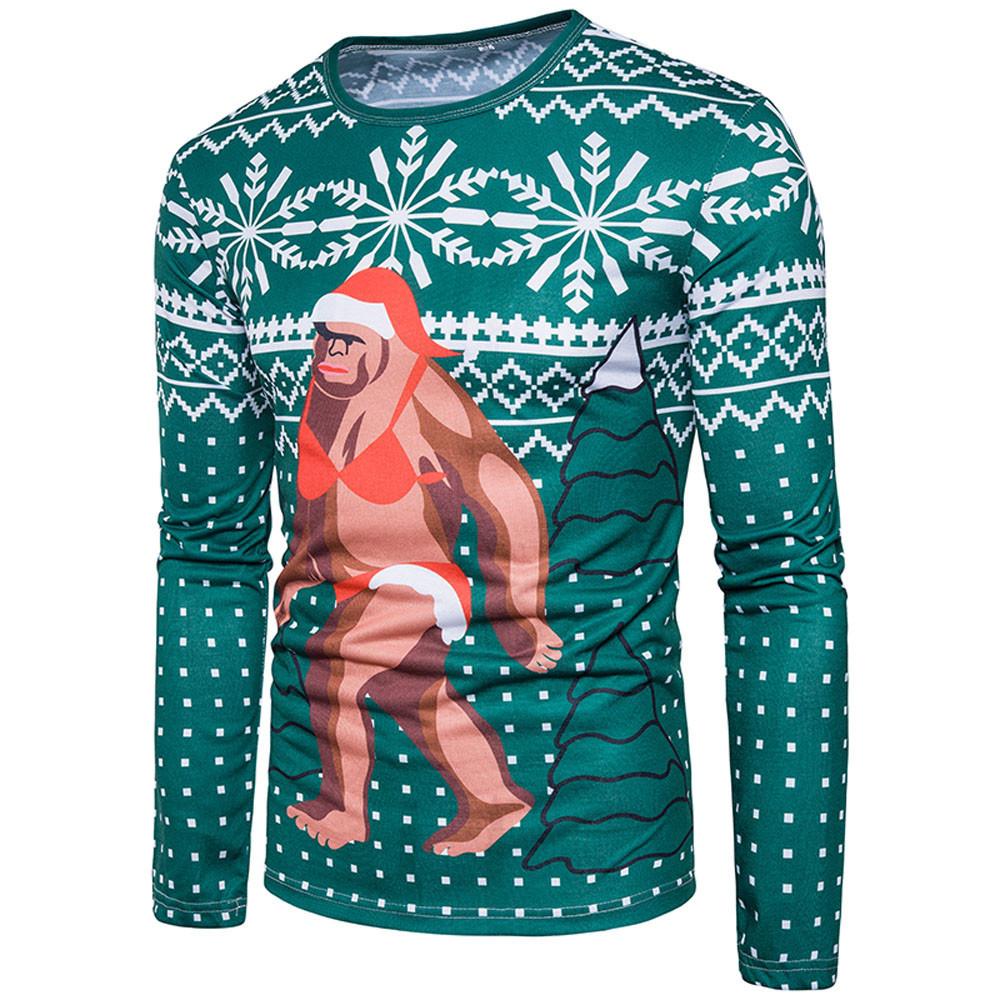 Men Autumn Winter Xmas Christmas PrintingTop Men's Long-sleeved T-shirt Blouse