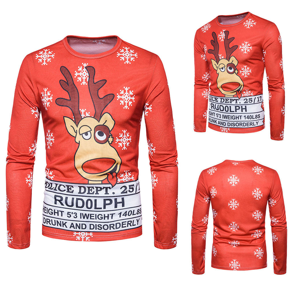 Men Autumn Winter Xmas Christmas PrintingTop Men's Long-sleeved T-shirt Blouse