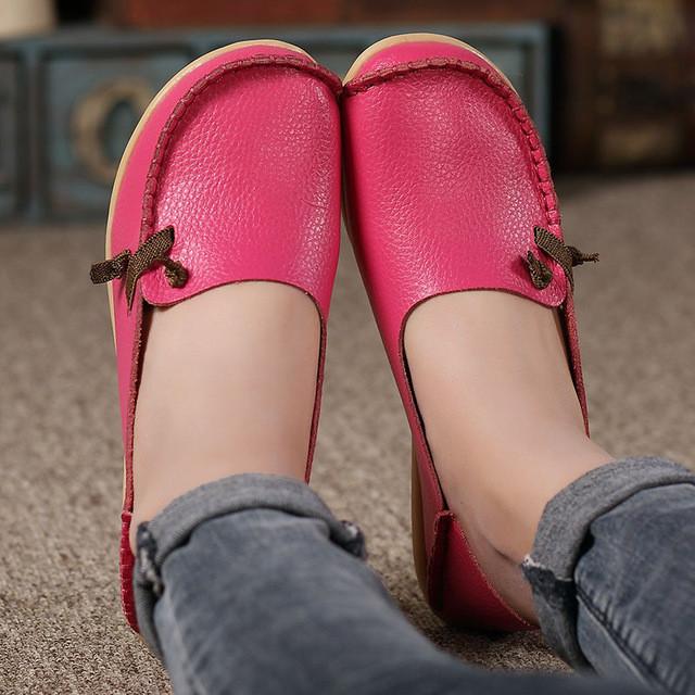 Merkmak Large Size Leather Women Shoes Flats Mother Shoes Girls Lace-up Fashion Casual Shoes Comfortable Breathable Women Flats