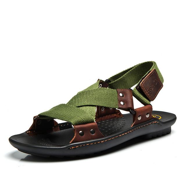 Merkmak Brand 2017 New Summer Casual Sandals Men Beach Shoes Genuine Leather Nylon Flat Shoes Breathable Zapatos Plus Size 38-44
