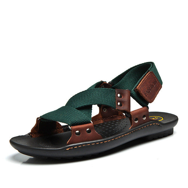 Merkmak Brand 2017 New Summer Casual Sandals Men Beach Shoes Genuine Leather Nylon Flat Shoes Breathable Zapatos Plus Size 38-44