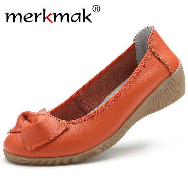 Merkmak 2017 Women's Shoes Fashion Genuine Leather Candy Color Loafer Footwear Shoes Slip On Knot Women Flats Moccasins Sapatos