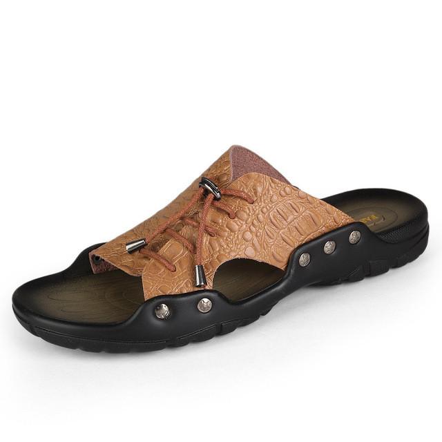 Merkmak 2017 New Men Genuine Leather Holiday Beach Shoes Flip Flops Men's Casual Flat Shoes Sandals Summer Slippers For Men
