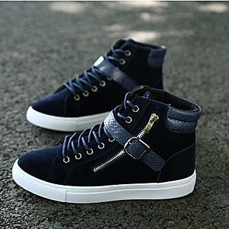 New 2017 fashion men boots brand design men ankle boots casual flock PU patchwork punk rock chain high top flat shoes for men