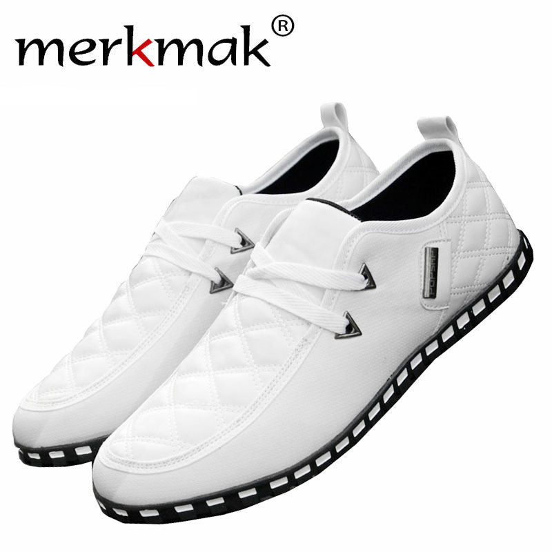 Merkmak British Style PU Leather Men's Casual Flat Shoes Office Soft Driving Shoes Fashion Trend Llace-up Shoes Classic Loafers