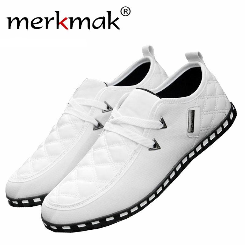 Merkmak British Style PU Leather Men's Casual Flat Shoes Office Soft Driving Shoes Fashion Trend Llace-up Shoes Classic Loafers