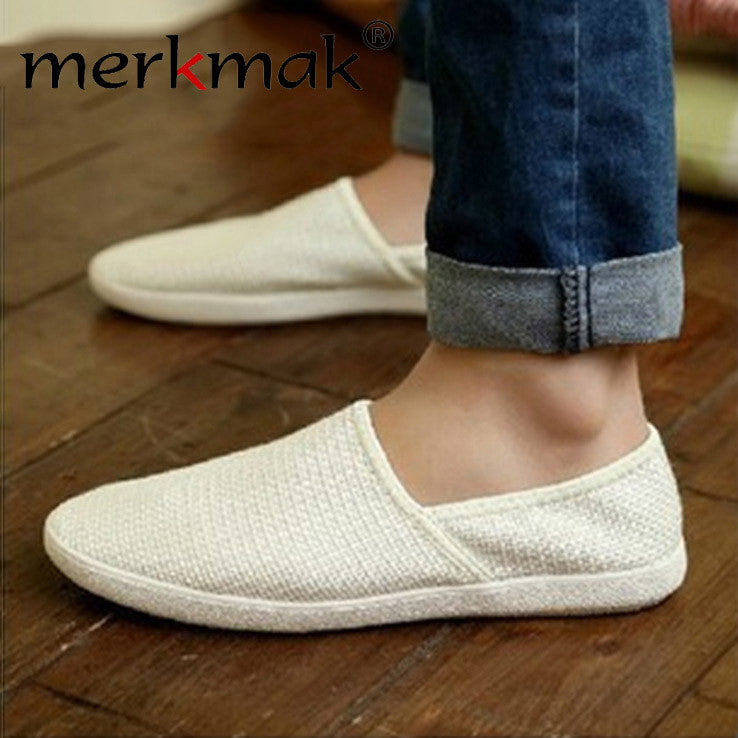 Merkmak Summer Breathable Men Hemp Knited Summer Flat Shoes Fashion Outdoor Style Light  Soft Men Casual Leisure Male Footwear