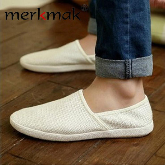 Merkmak Summer Breathable Men Hemp Knited Summer Flat Shoes Fashion Outdoor Style Light  Soft Men Casual Leisure Male Footwear