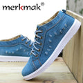 Merkmak Canvas Men Shoes Plimsolls Men Breathable Leisure Men's Flats High-top Lace-up Chaussure Homme Platform Casual  Gumshoe