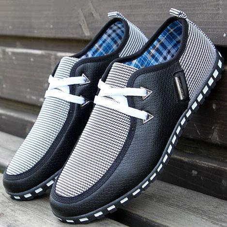 Merkmak Fashion Canvas Male Shoes Flats Men's Flats Breathable Lace-up Business Shoes Casual Soft Driving shoes Plus Big Size 46