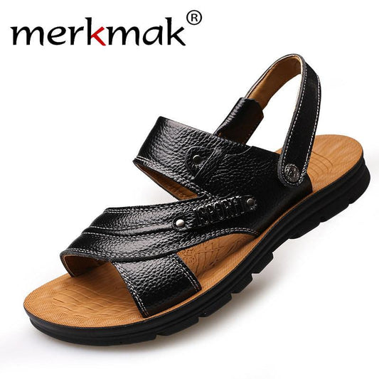 Merkmak New Arrive 2017 Men Summer Sandals Mens Genuine Leather Shoes Casual Beach Sandals Slippers two-in-one Flats Shoes