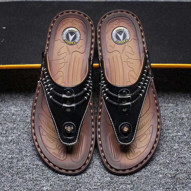 Merkmak 2017 Genuine Leather Sandals Men Shoes Leisure Summer Beach Comfortable Flip Flops Shoes Men Flats Footwear Wholesales