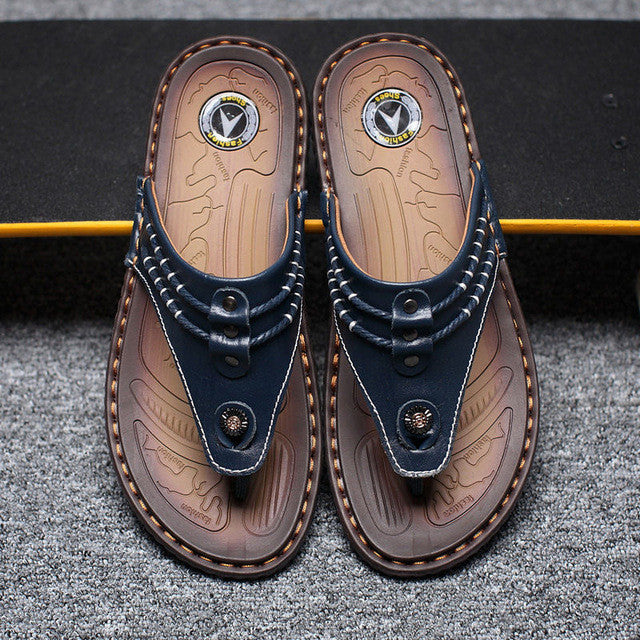 Merkmak 2017 Genuine Leather Sandals Men Shoes Leisure Summer Beach Comfortable Flip Flops Shoes Men Flats Footwear Wholesales
