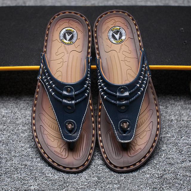 Merkmak 2017 Genuine Leather Sandals Men Shoes Leisure Summer Beach Comfortable Flip Flops Shoes Men Flats Footwear Wholesales