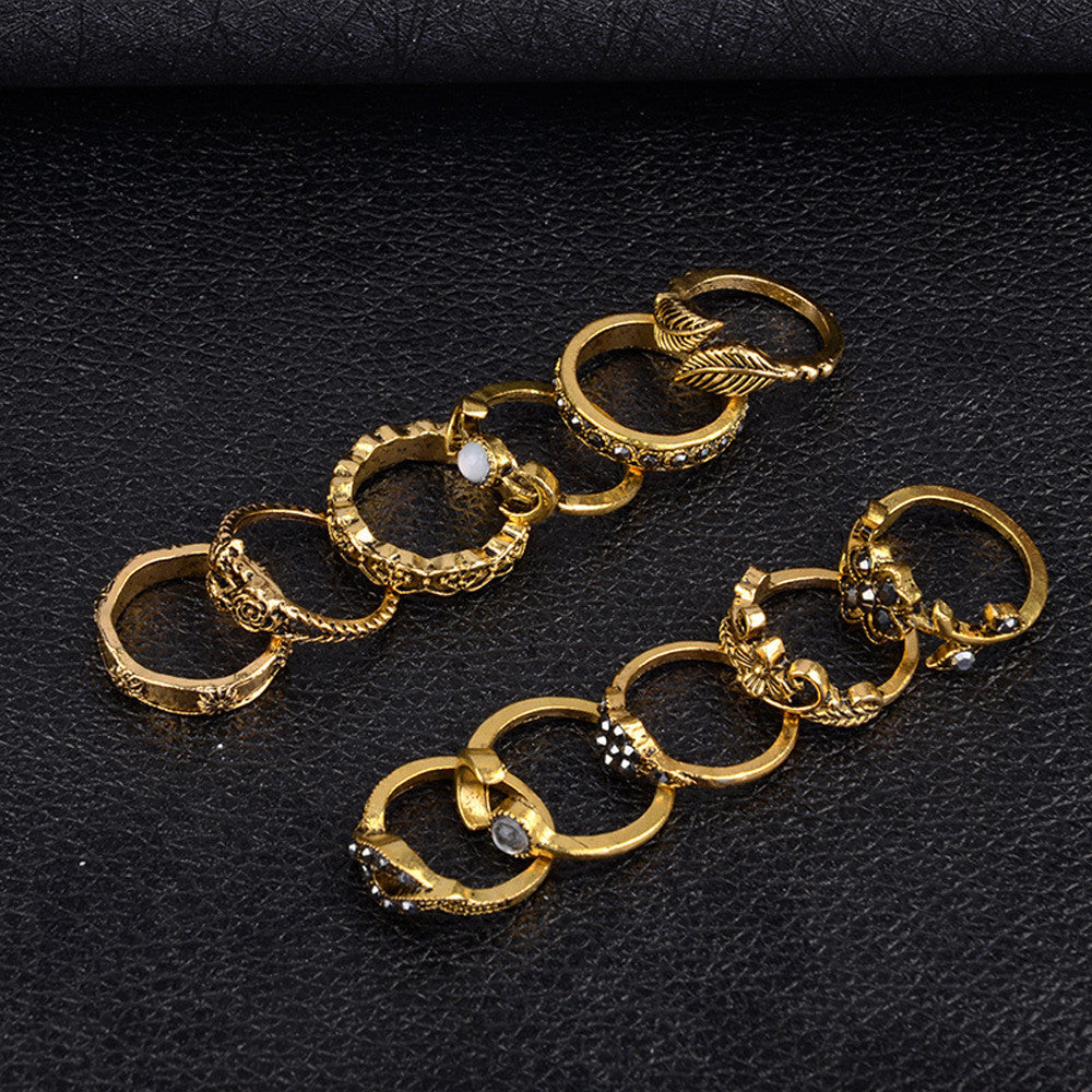 11pcs/Set Women Bohemian Vintage Silver Stack Rings Above Knuckle Blue Rings Set