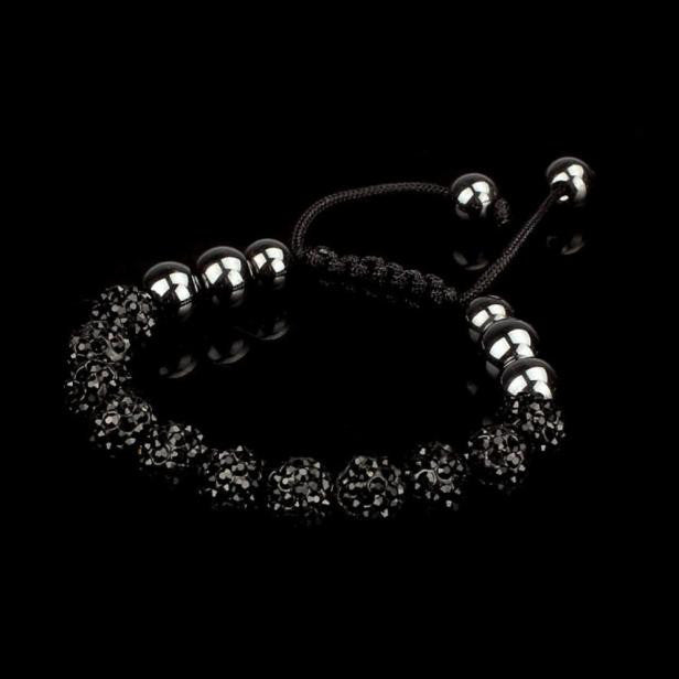 10mm Crystal Ball Bead Friendship Shamballa Adjustale Bracelet Black