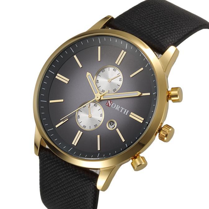 NORTH Fashionim Genuine Leather Band Analog Quartz Watches Wrist Watch