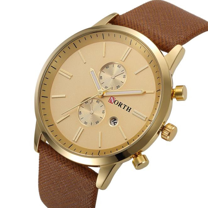 NORTH Fashionim Genuine Leather Band Analog Quartz Watches Wrist Watch