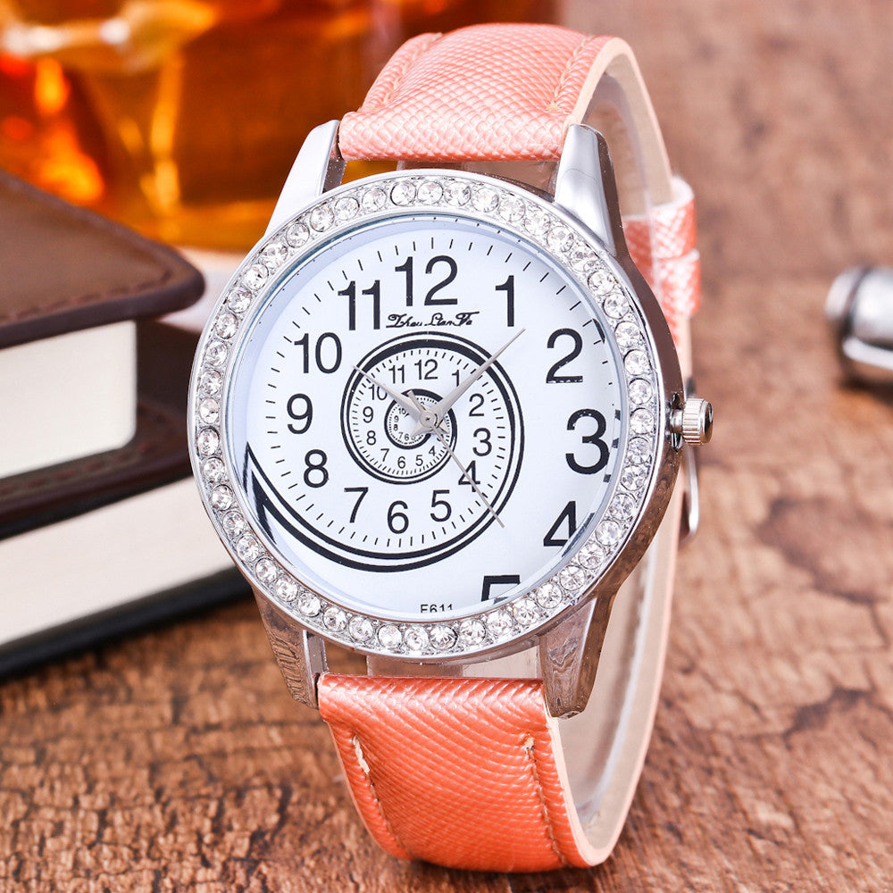Luxury Women Analog Quartz Watch Leather Band Rhinestone Wrist Watch
