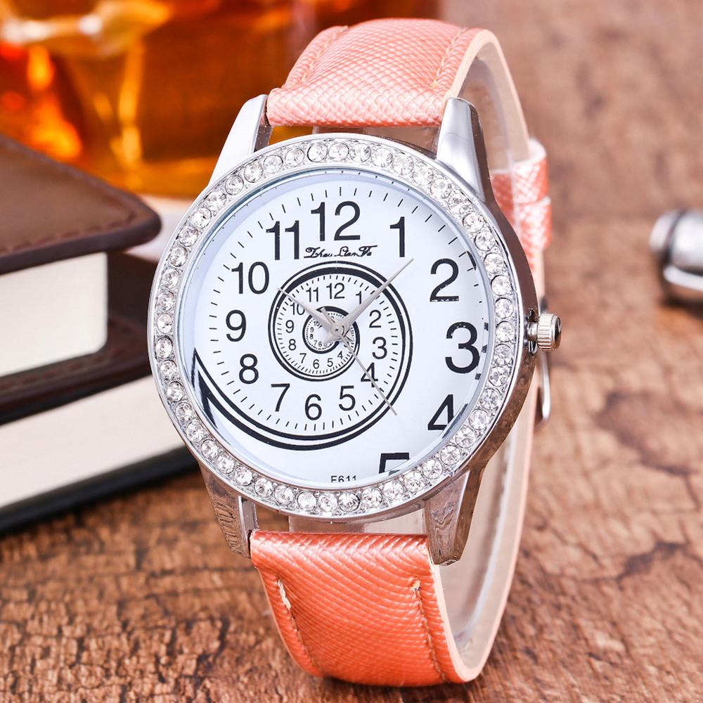 Luxury Women Analog Quartz Watch Leather Band Rhinestone Wrist Watch