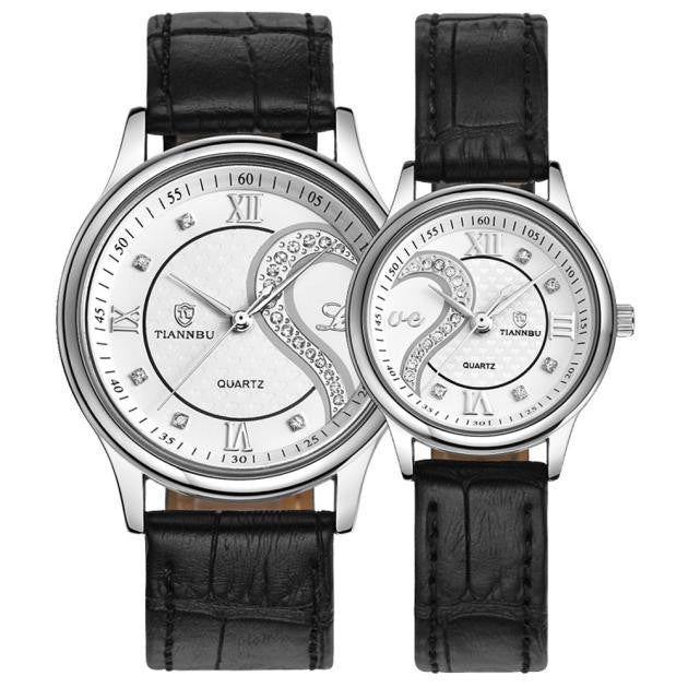 1 Pair Tiannbu Ultrathin Leather Romantic Fashionuple Wrist Watches