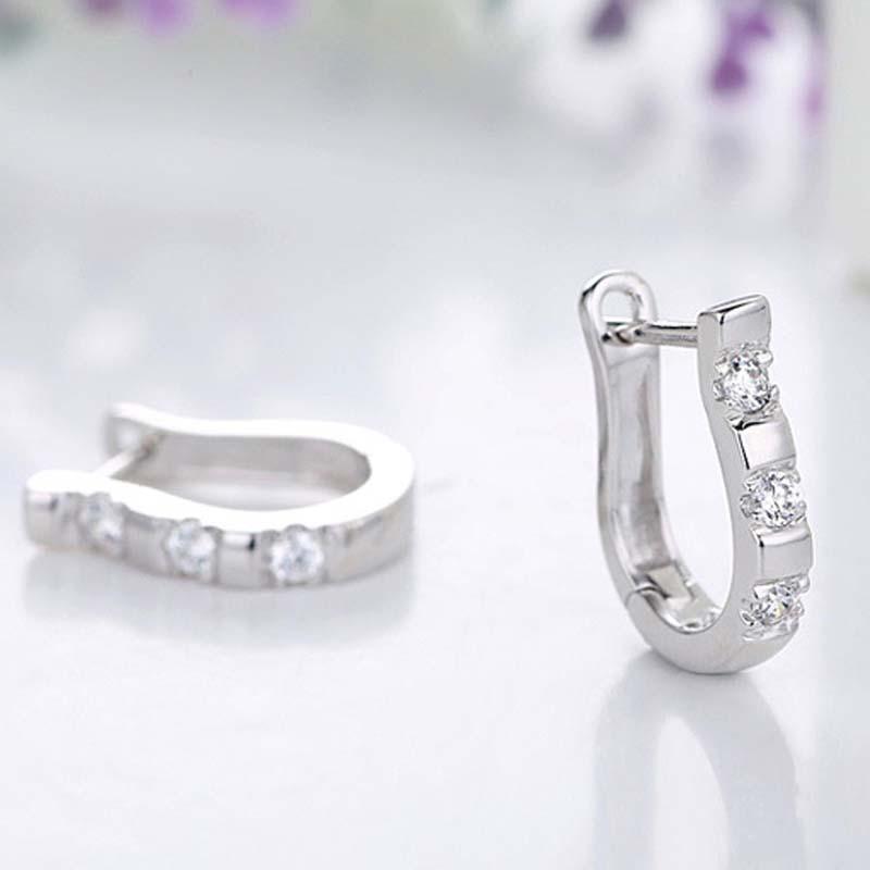 1Pair Fashion Silvering Nice White Gemstones Women's Hoop Earrings