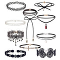 10Pieces Choker Necklace Set Stretch Velvet Classic Gothic Tattoo Lace Choker