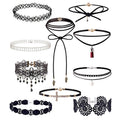 10Pieces Choker Necklace Set Stretch Velvet Classic Gothic Tattoo Lace Choker