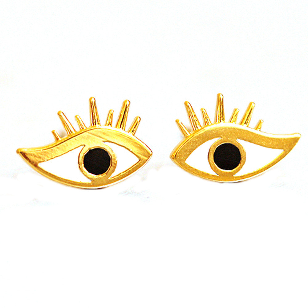 1 Pair New Fashion Simple Eye With EyelashHead Alloy Women Stud Earrings GD