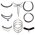 10Pieces Choker Necklace Set Stretch Velvet Classic Gothic Tattoo Lace Choker