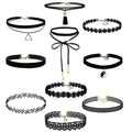 10Pieces Choker Necklace Set Stretch Velvet Classic Gothic Tattoo Lace Choker