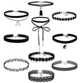 10Pieces Choker Necklace Set Stretch Velvet Classic Gothic Tattoo Lace Choker