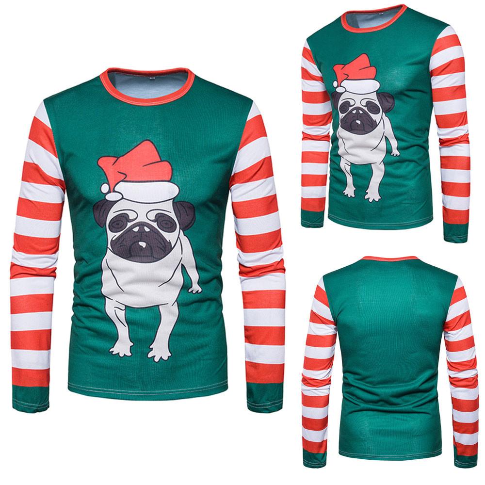  Men Autumn Winter Xmas Christmas PrintingTop Men's Long-sleeved T-shirt Blouse