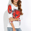 Women Christmas Elk Printed Shirt Casual Blouse Loose Tops T Shirt